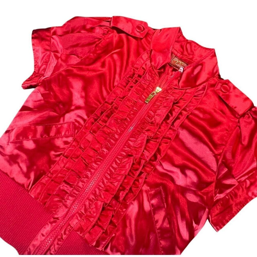 Y2K Ashley Red Ruffle Zip Up Jacket - Picture 6 of 8